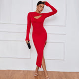 Women Dress Long Skirt Slim Fit Sheath Tight Skirt Sexy Long Sleeve Dress
