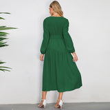 Women Date Dress Autumn and Winter V-neck Bubble Long Sleeve Dress