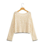 Women Sweater Knitwear Cutout Blouse Short Midriff Outfit Sun Protection Shirt Long Sleeve Bohemian Pullover Sweater