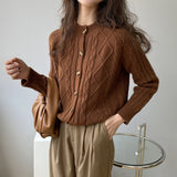 Women Cardigan Sweater Autumn and Winter Single-Breasted round Neck Sweater Cardigan 8t8157