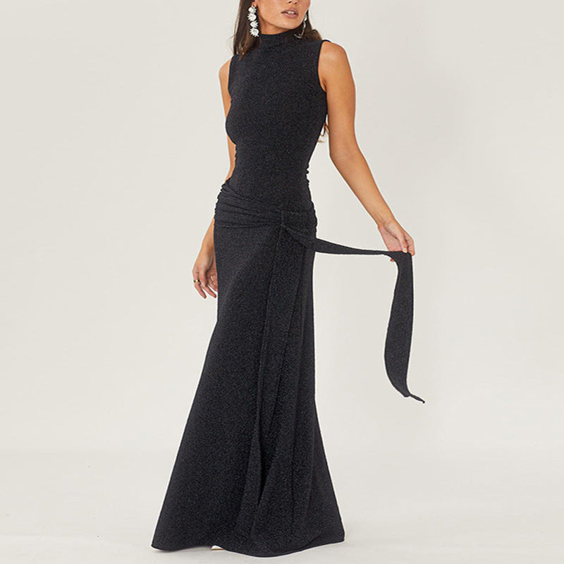 Women Dresse Slim Fit Dress Sleeveless Bright Silk Dress Dress