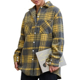 Women Trench Coat Winter Plaid Long Sleeve Shirt Loose Casual
