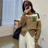 Women Knitted Cardigan Spring and Autumn Leisure Sweater Coat Zipped Stand Collar Knitted Cardigan