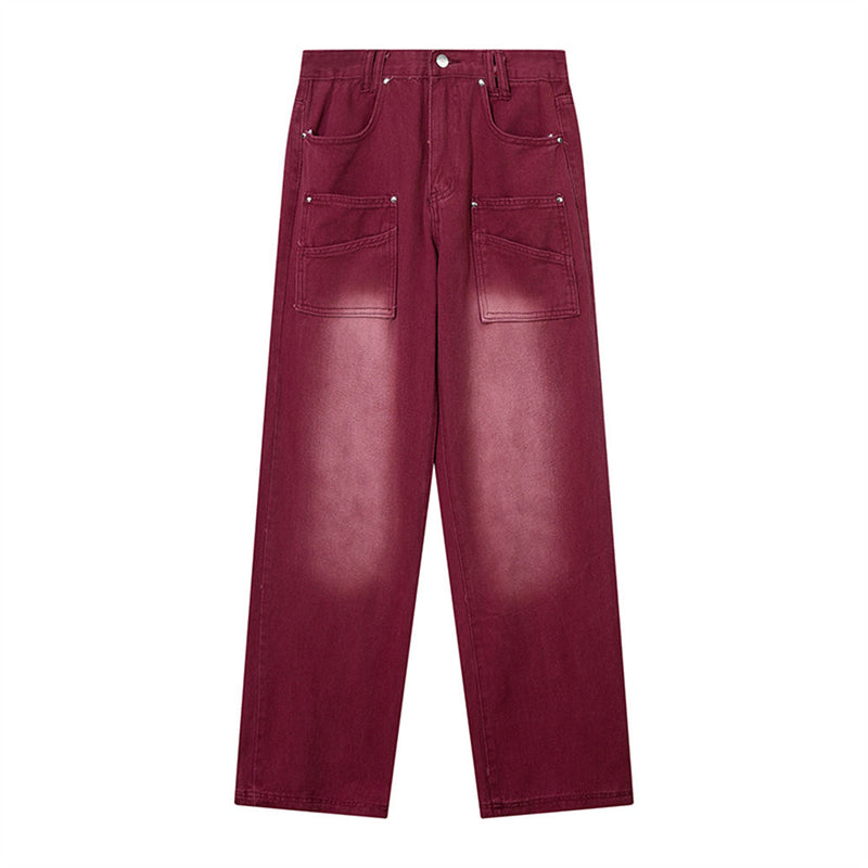 Women Pants Gradient Cargo Jeans Loose High Waist Straight Pants