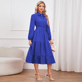 Women Date Dress Stand-up Collar Bowknot Dress Autumn and Winter