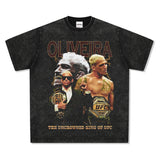Mens Vintage Boxer T-Shirt Vintage Oliveira Printed Short Sleeve T-Shirt Versatile Crew Neck