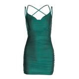 Women Dresses Spring Backless Green Dress Suspender Skirt (Bla0420)