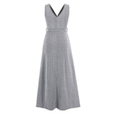 Women Date Dress Sexy Sleeveless V-neck Slit Slim Fit Long Dress