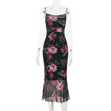 Women Dresses Straps Tulle Printed Slim Fit Dress Sexy Dress