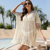 Women Knit Beach Cover Knitted Hollow out Sun Protection Shirt Beach Sun Protection Clothing