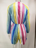 Women's Evening Gown Sexy Loose-Fitting V-neck Long Sleeves Striped Sequined Jumpsuit