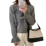 Women Knitwear Spring and Autumn round Neck Bow Sweaters Cardigan