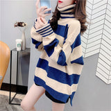 Women Knitwear Autumn and Winter Turtleneck Striped Sweater Loose Sweater