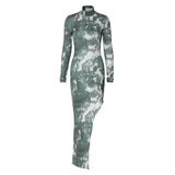 Women Dresse Turtleneck Sheath Long Long Sleeve Skirt