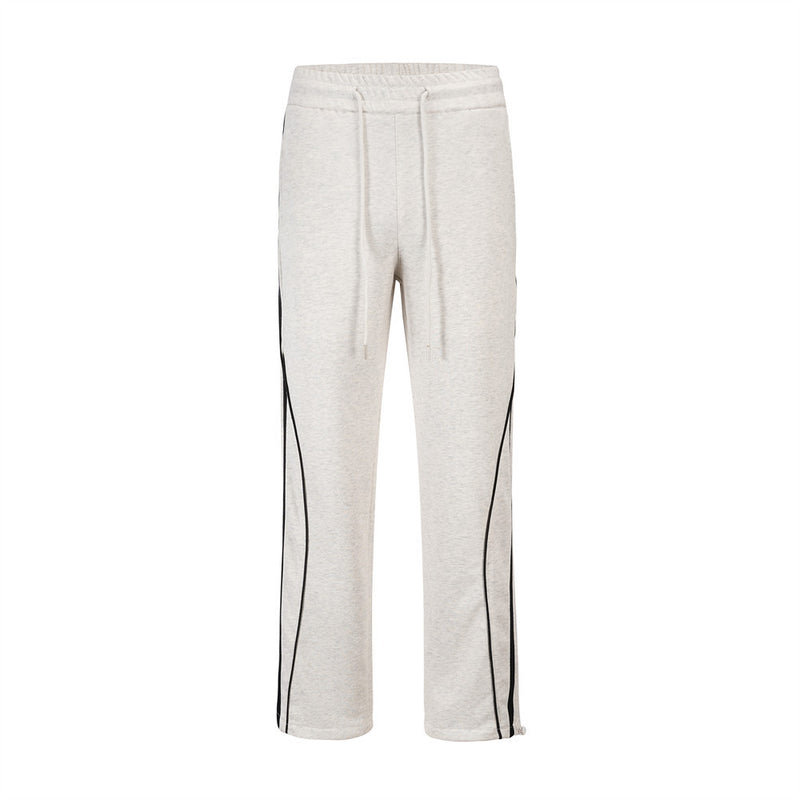 Men Sweatpants Sports Casual Pants Side Striped Stitching Elastic Waist Straight Sweatpants Loose Trousers
