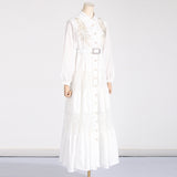 Women Dresses Spring Lapel Embroidery Lace Hollow Dress (Qymy0409)