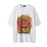 Men T Shirt Vintage Rose Floral Print Short Sleeve T-shirt