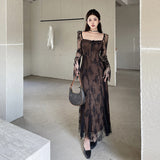 Women Dresses Autumn Sexy Slim Fit Long Dress Lace Dress