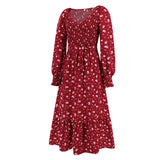 Women Date Dress V-neck Floral Skirt Dress