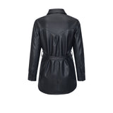 Women Leather Jacket Imitation Leather Shirt Single-Breasted Long Sleeve