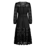 Women Date Dress Autumn Winter Sexy Long Sleeve round Neck Lace Long Dress Dress