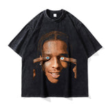 Asap Rocky T Shirts Washed Vintage Hip Hop Short Sleeve Print