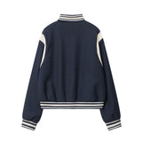 Women Jacket Lapel Baseball Uniform Coat Button Cardigan Jacket