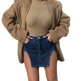 Women Dresses Summer Casual Slim Fit Skirt Sexy Slit Denim Skirt