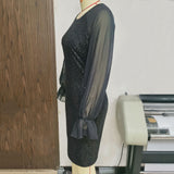 Women's Wedding Golden Sexy Retro Long Sleeve Chiffon Stitching Sequins Dress