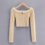 Women Sweater Knitwear Long-Sleeve Zipper Knitted Cardigan Short Coat
