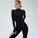 Women Jumpsuit Autumn and Winter Long Sleeves High Elastic Zipper Jumpsuit