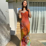Women Dresses Summer Sexy Backless Printing Slip Dress