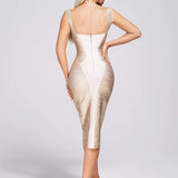 Women Evening Dress Backless Strap Bronzing Evening Dress Sexy Bandage One-Piece Dress