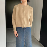 Women Winter Knitted Sweater Zipper Cardigan Long Sleeve Solid Color Thick Sweater