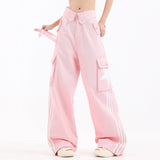 Men Sweatpants Tooling Wide-Leg Straight Trousers Side Stripe Stitching Loose Track Pants