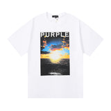 Purple Brand T Shirts Spring/Summer Sea Sunrise Printed Men's and Women's Loose Casual Short-Sleeved T-shirt