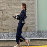 Women Dresses U-Neck Vest Camisole Dress Long Sleeve Cardigan Suit Knitted Maxi Dress