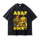 Asap Rocky T Shirts MADARTIST Asap Rocky Washed Old T-Shirt Vintage Short Sleeve