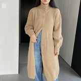 Women Cardigan Sweater Autumn Turtleneck Sweater Long Cardigan Coat Loose Button Woolen Skirt A2215