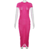 Women Dresses Autumn Short Sleeve Long Skirt Sexy Slim Knit Dress (Bla0420)