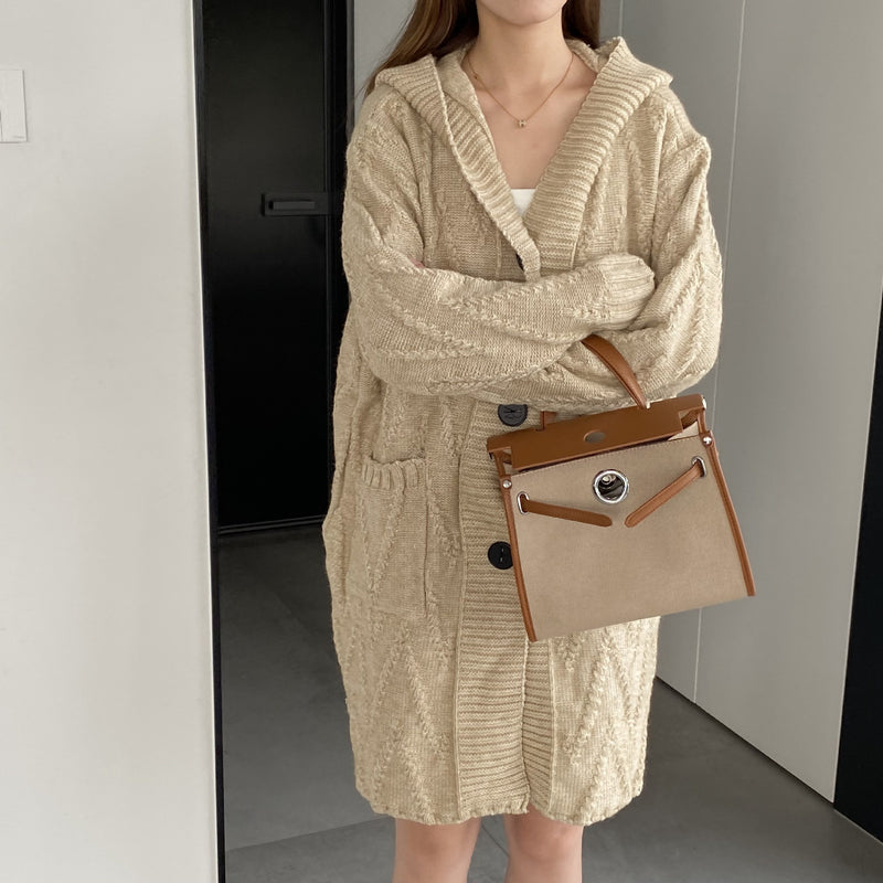 Women Cardigan Sweater Autumn Sweater Coat Hooded Long Sleeve Loose Button Sweater W2368