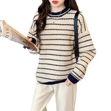 Women Knitted Pullover Sweater Women Loose Long Sleeve Top Autumn and Winter Loose Striped