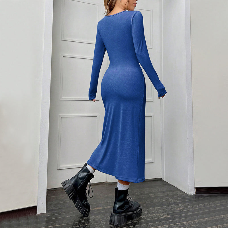 Women Dress Fall/Winter Slim Sheath Square Collar Dress