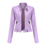 Red Leather Jacket Spring and Autumn Stand Collar Lady Leather Jacket