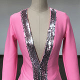 Women's Wedding Dress Sequined Hip Skirt Long Sleeve Bandage Dress