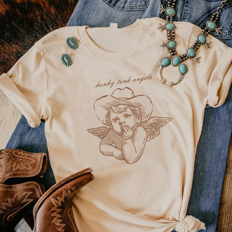 Tops Denim Retro T-Shirt Short Sleeves Cute