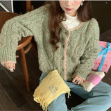 Women Knitted Cardigan round Neck Single-Breasted Long Sleeve Sweater Sweater