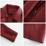 Red Leather Jacket Spring and Autumn Long Sleeve Leather Wind Coat