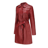 Red Leather Jacket Spring and Autumn Long Sleeve Leather Wind Coat
