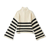 Women Sweater Knit Wear Zipper Striped Sweater Autumn and Winter Turtleneck Knitted Cardigan